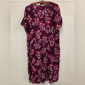 Woman Within Large 18 / 20 Floral Rose Maroon Dress Long Maxi